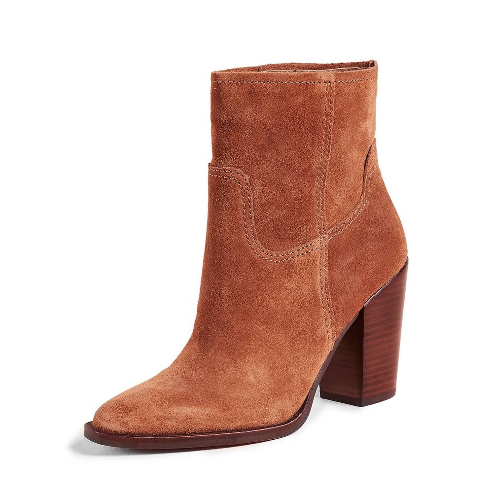Dolce Vita Kelani Suede Leather Block Heel Western Pull-On Boots Brown Size 8.5